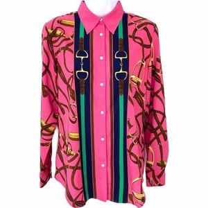 Lauren Ralph Lauren Pink Equestrian Collar Shirt Chains printed baroque horsebit